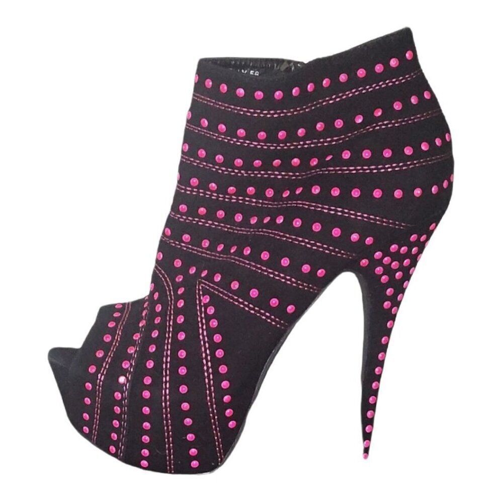 Mascotte‎ Heel Women Sz 8 Open Toe Stiletto Pink Black High Zip